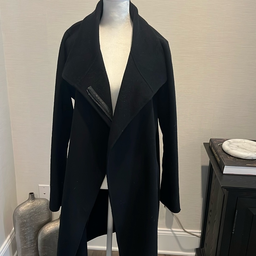 Vince Wool Coat with leather accent sleeve